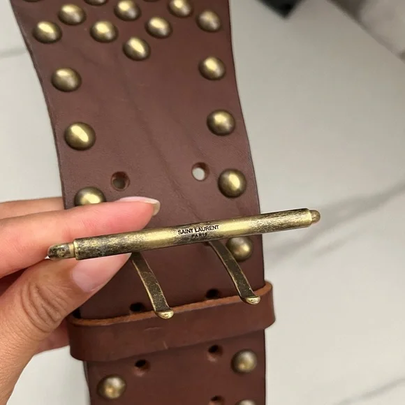 RARE Saint Laurent Brown Studded Belt display picture 2